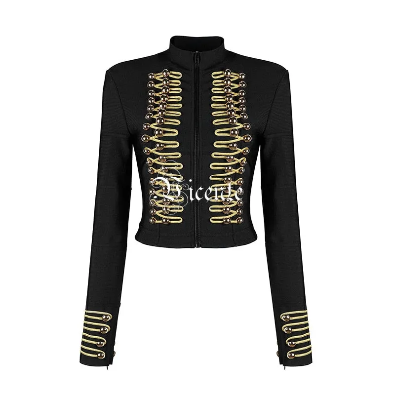 HOT New Chic Golden Button Embellished Long Sleeves Wholesale Celebrity Party Bandage Jacket