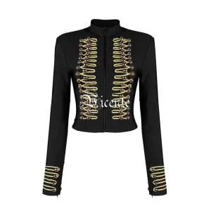 HOT New Chic Golden Button Embellished Long Sleeves Wholesale Celebrity Party Bandage Jacket