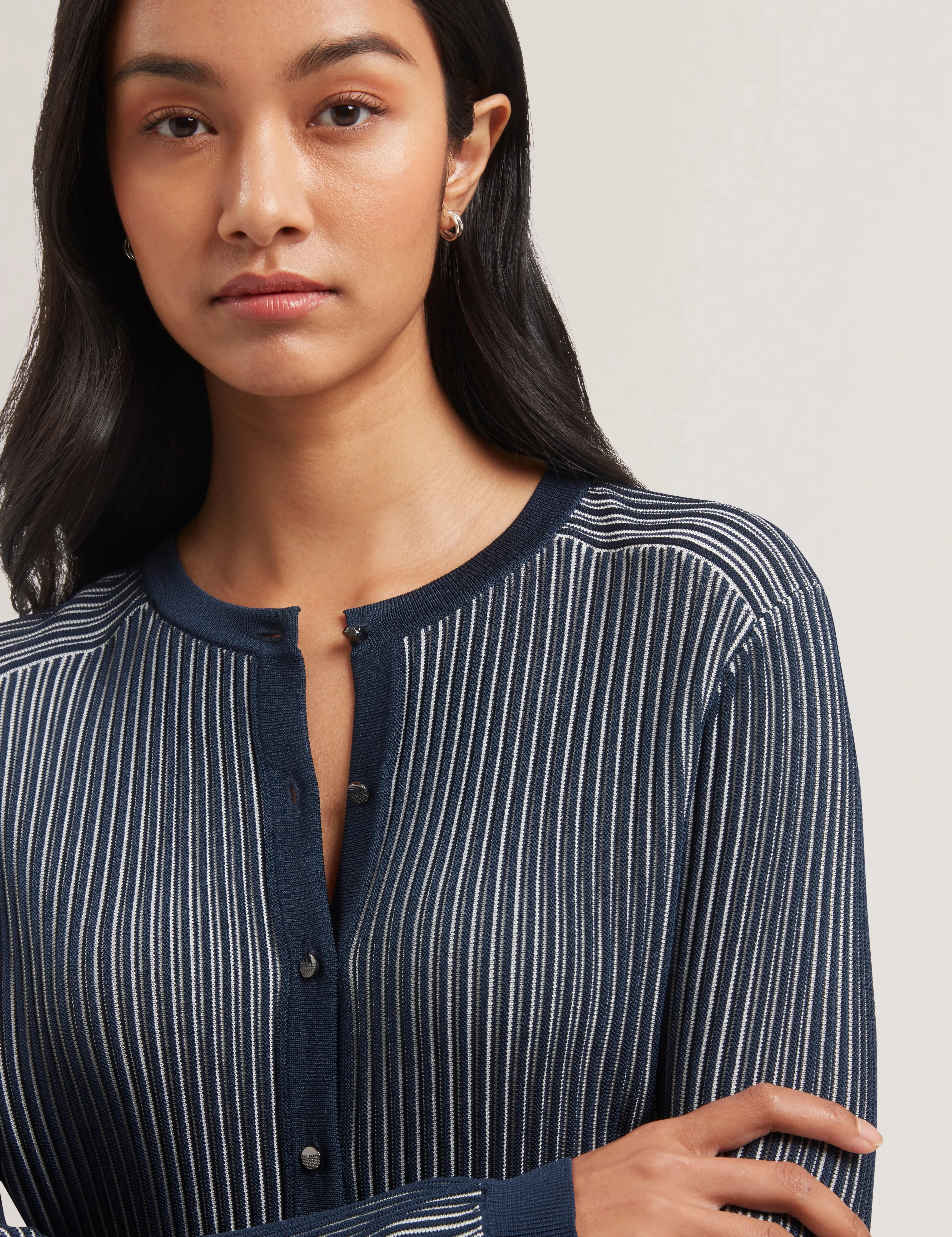 Ilhaa Textured Stripe Knitted Cardigan Navy