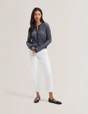 Ilhaa Textured Stripe Knitted Cardigan Navy
