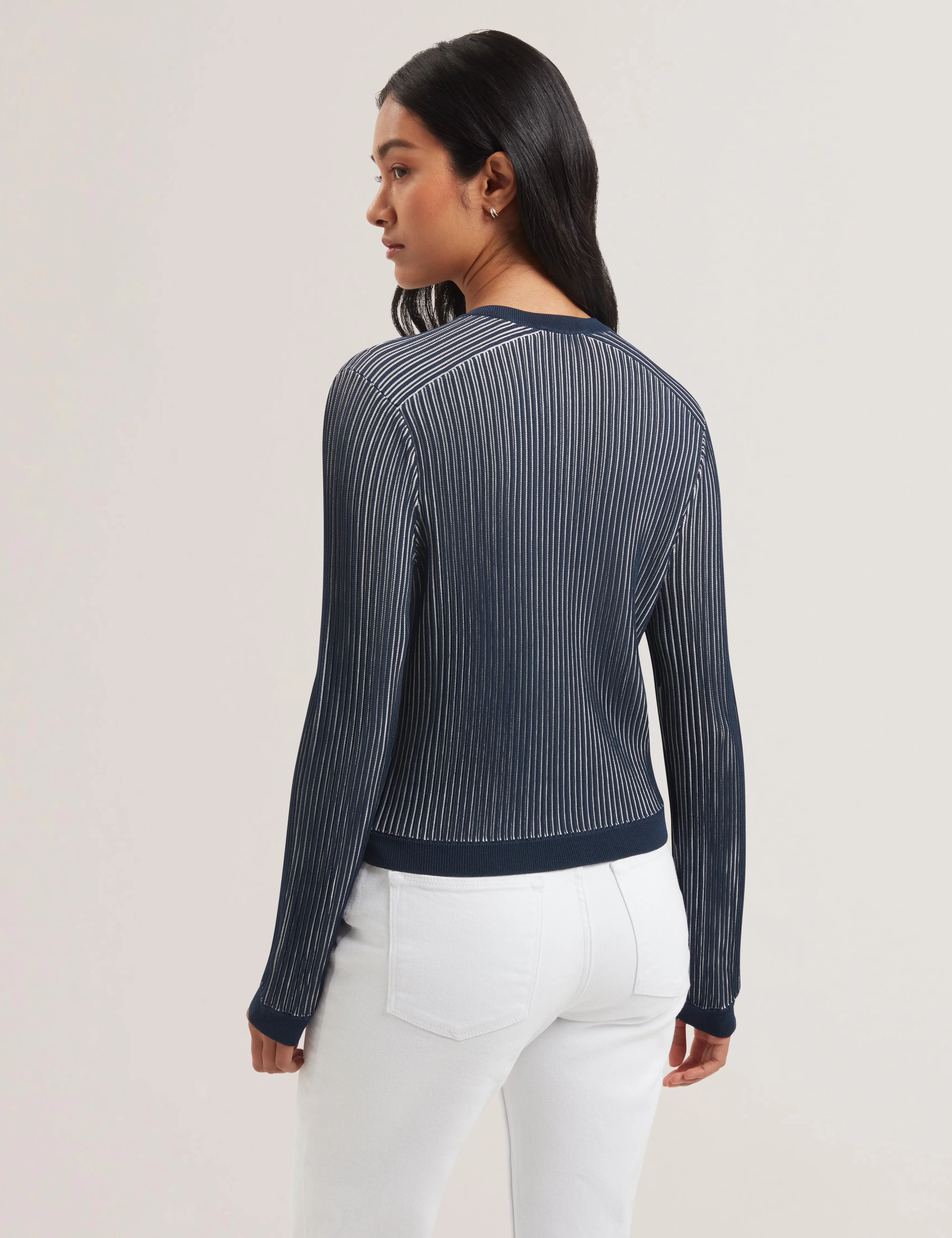 Ilhaa Textured Stripe Knitted Cardigan Navy