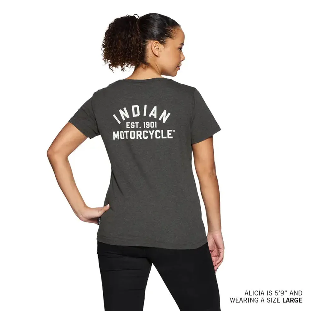 Indian Motorcycle Womens Block Logo Notch Neck T-Shirt Gray