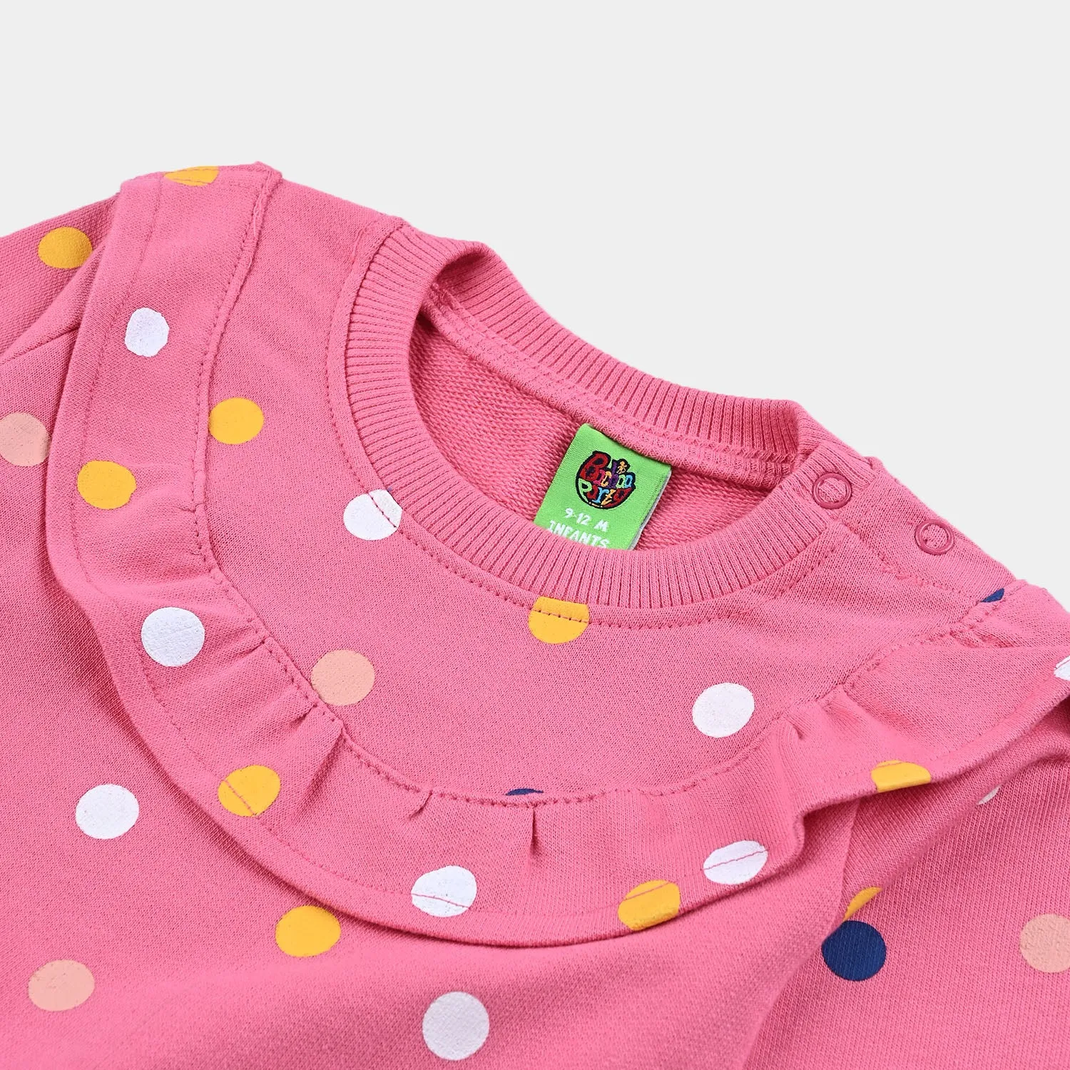 Infant Girls Cotton Terry Sweatshirt Polka Dots-Hot Pink