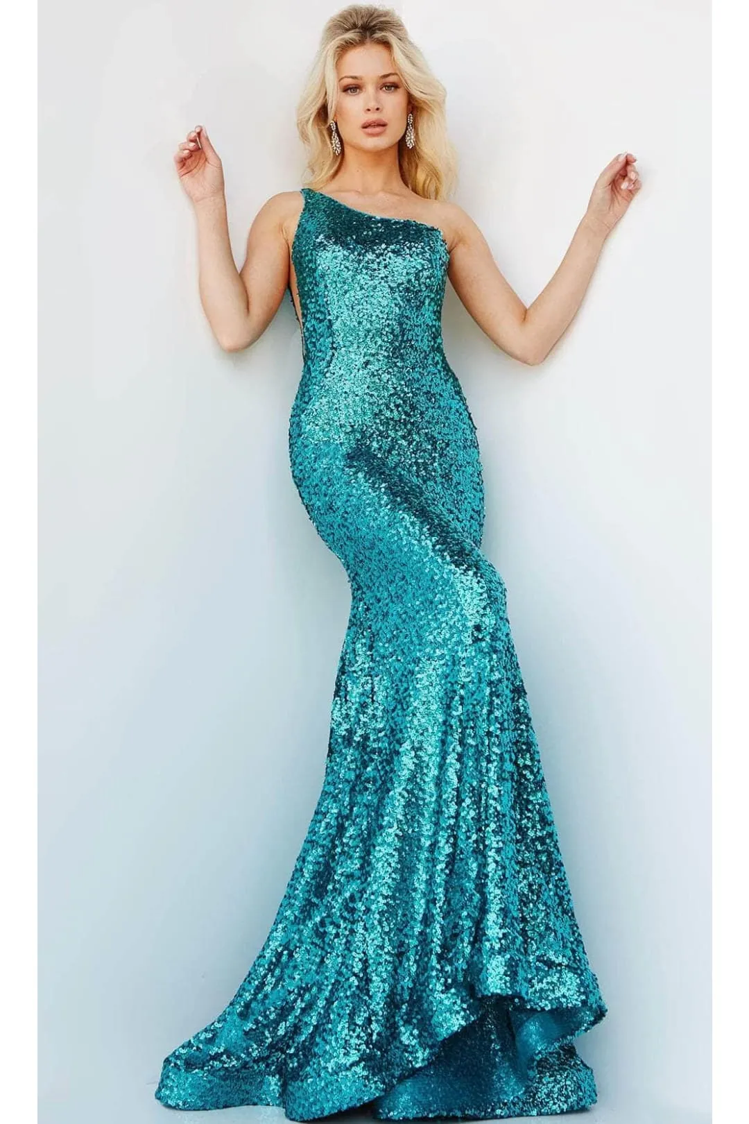 Jovani 23076 - Asymmetric Sequin Mermaid Prom Dress