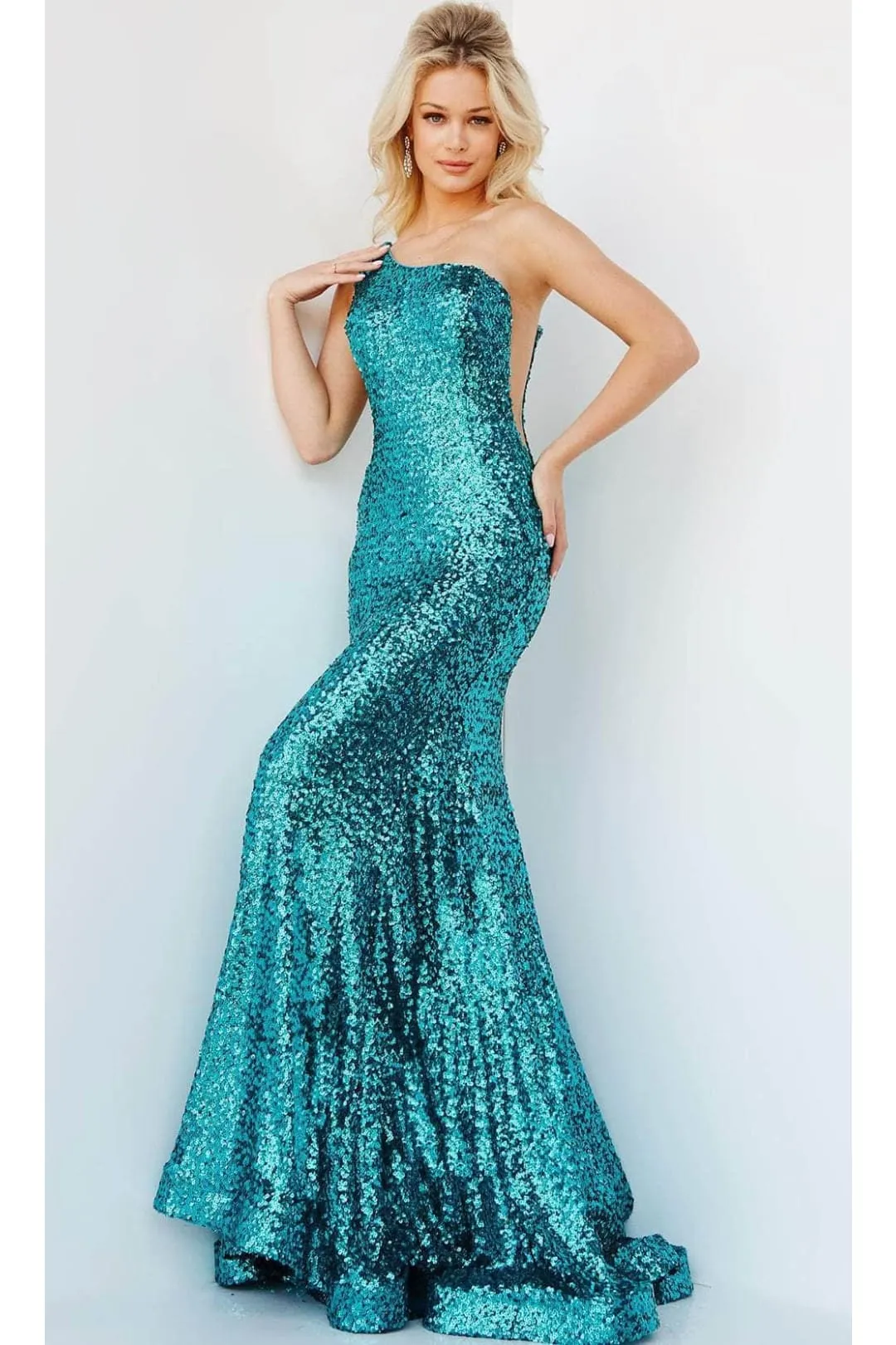 Jovani 23076 - Asymmetric Sequin Mermaid Prom Dress