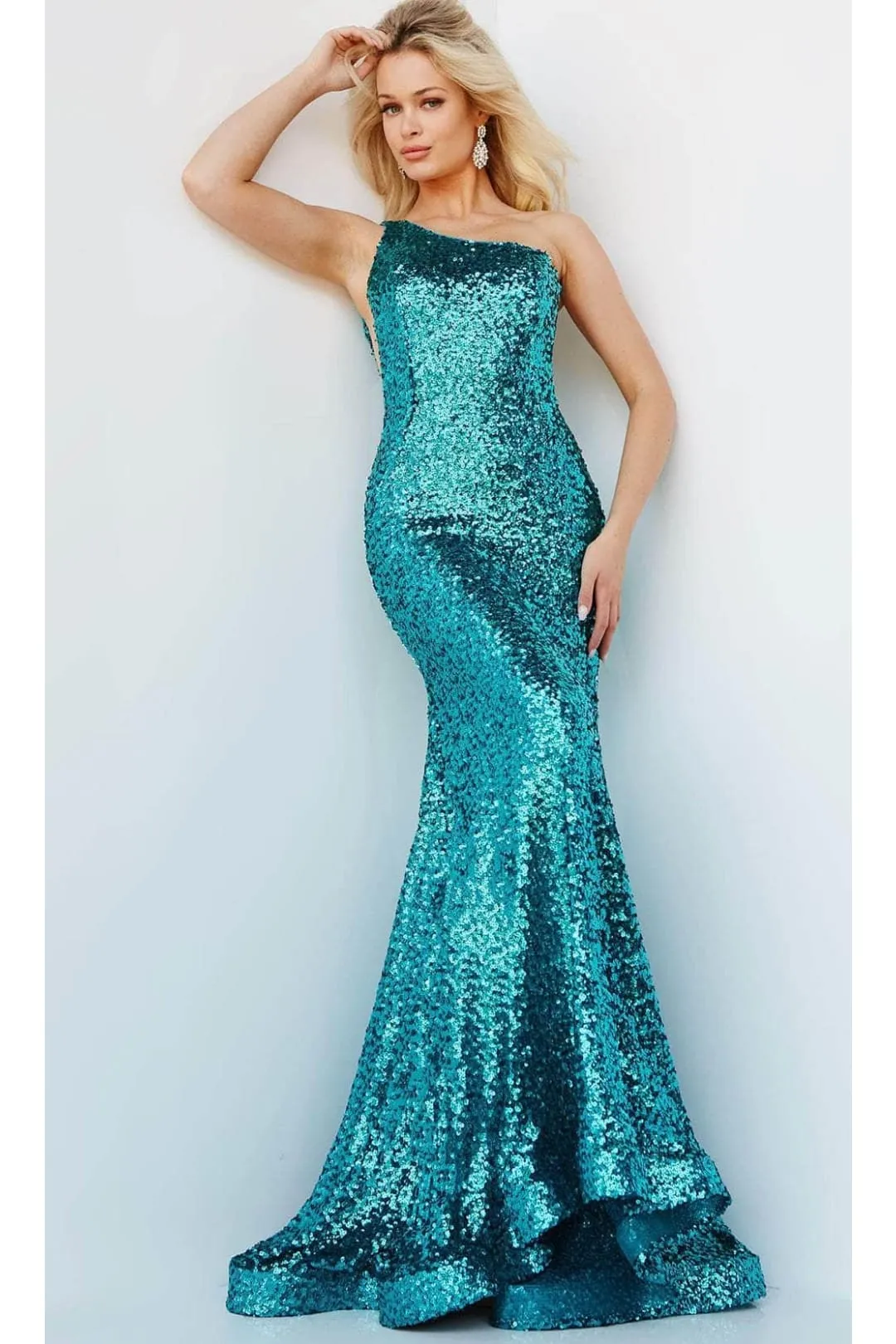 Jovani 23076 - Asymmetric Sequin Mermaid Prom Dress
