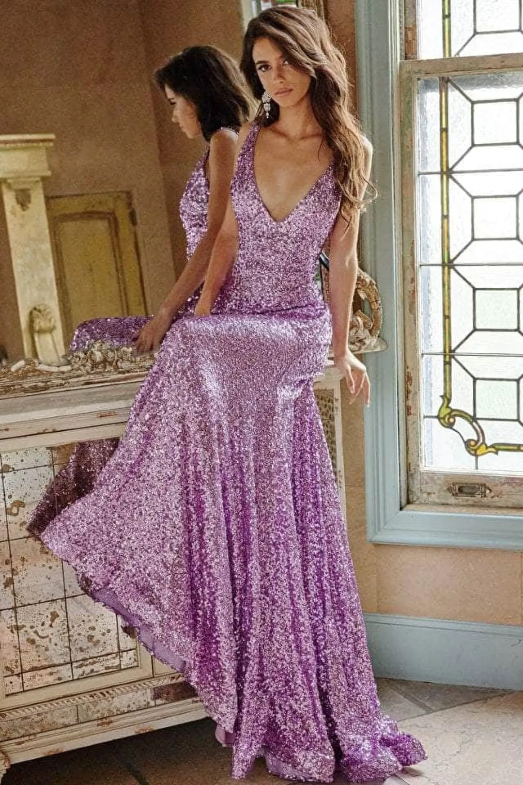 Jovani 23076 - Asymmetric Sequin Mermaid Prom Dress