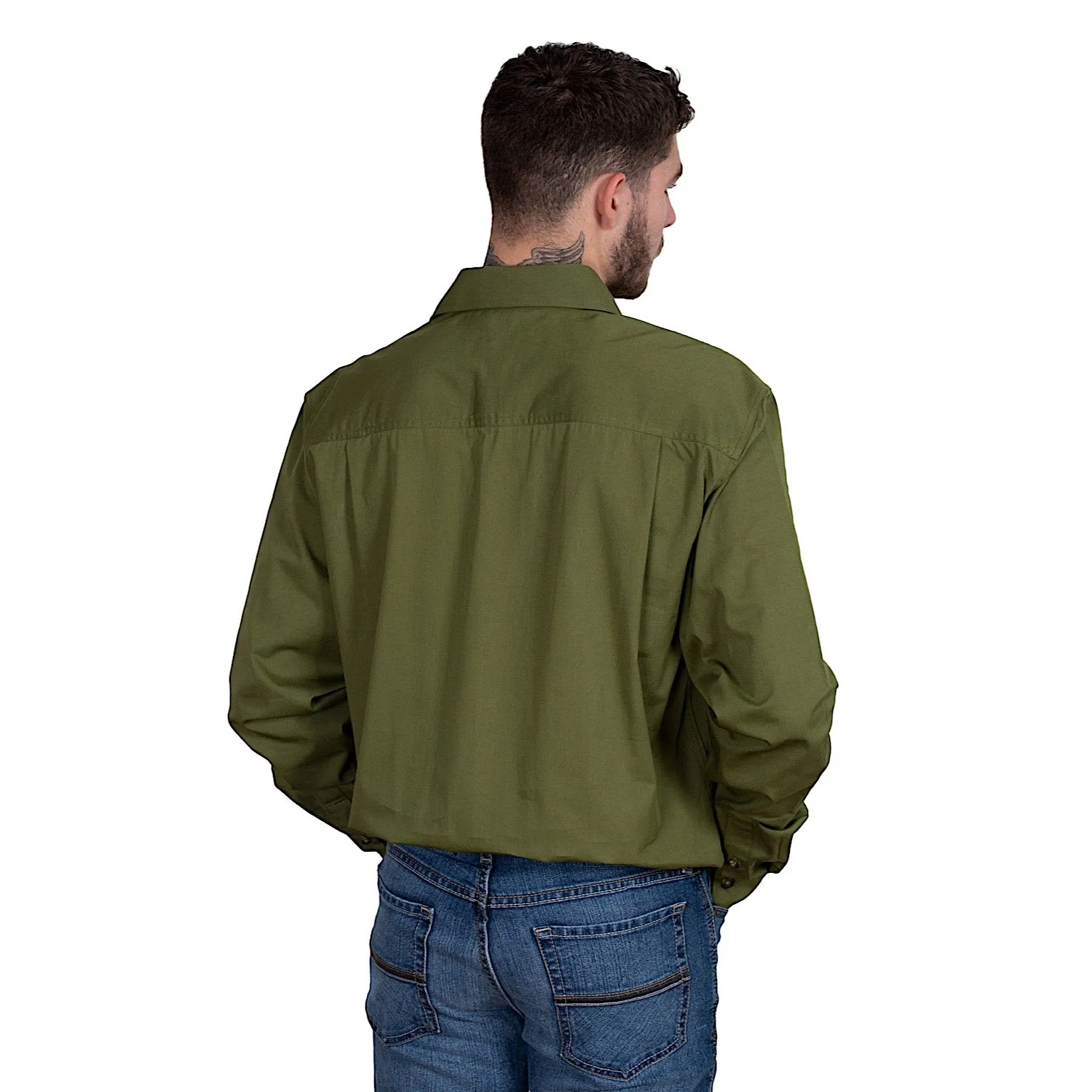 Just Country Mens Cameron 1/2 Button Work Shirt - Olive