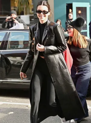 Kendall Jenner Long Leather Coat