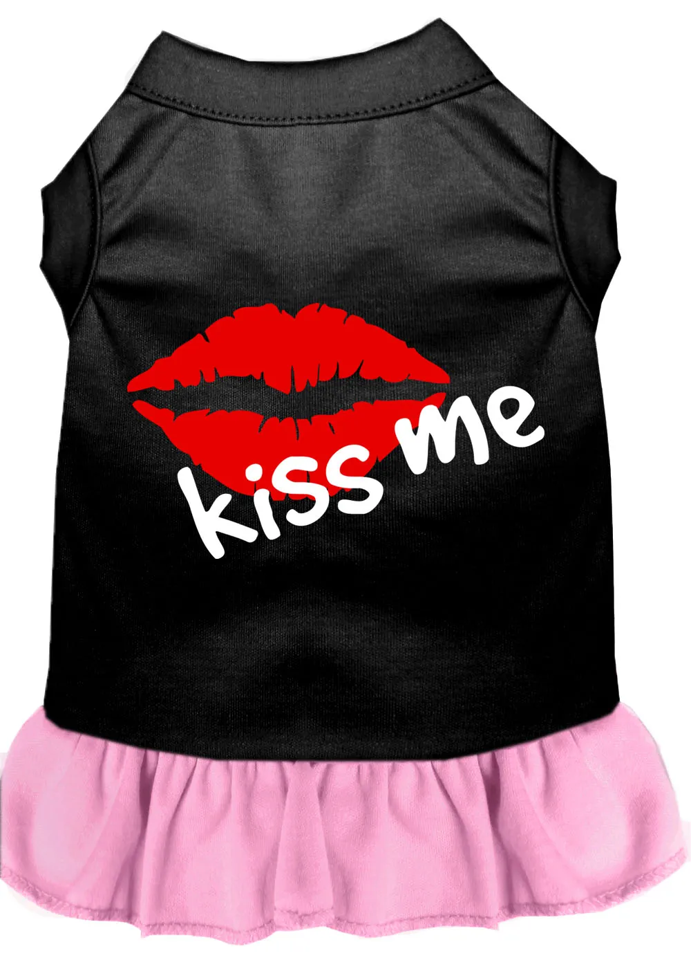 Kiss Me Screen Print Dog Dress Black With Light Pink Xl