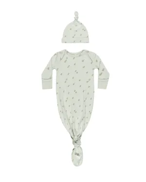 Knotted Baby Gown & Hat Set Apples/Mint