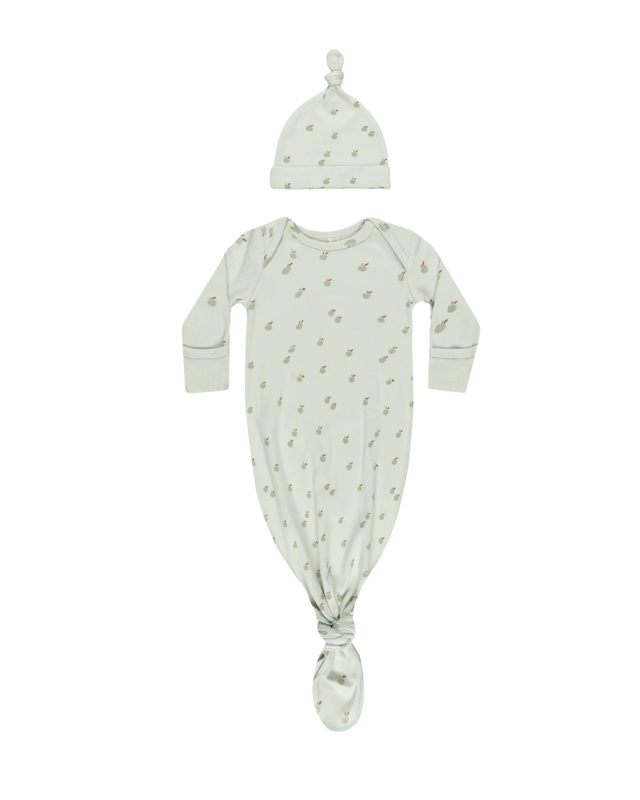 Knotted Baby Gown & Hat Set Apples/Mint
