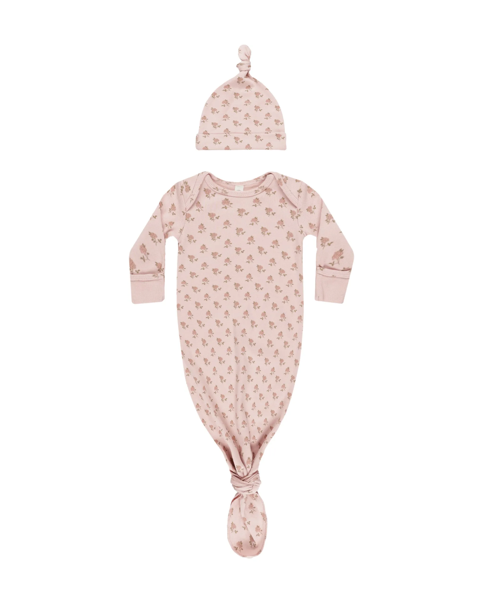 Knotted Baby Gown & Hat Set Roses/Bubblegum