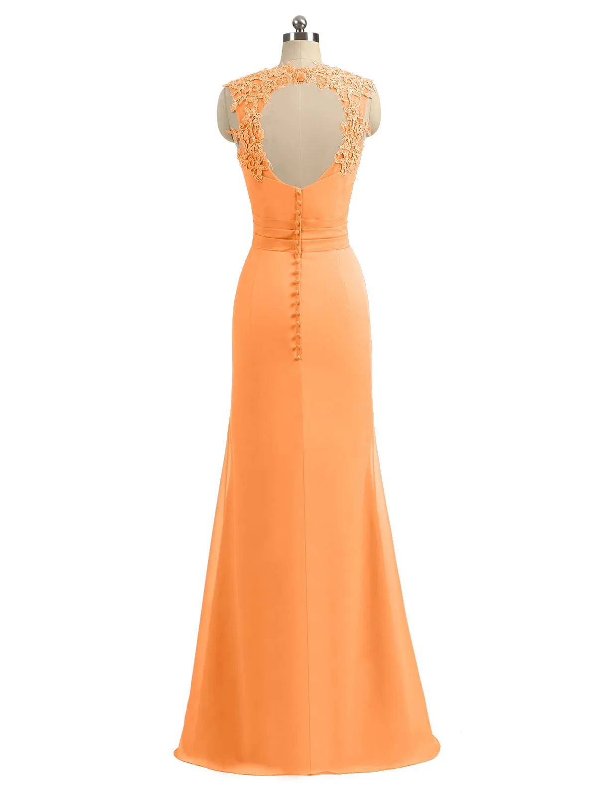 Lace Appliqued Strap Sheath Open Back Dress Orange