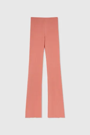 Long flared trousers in cotton knit with ribbed workmanship