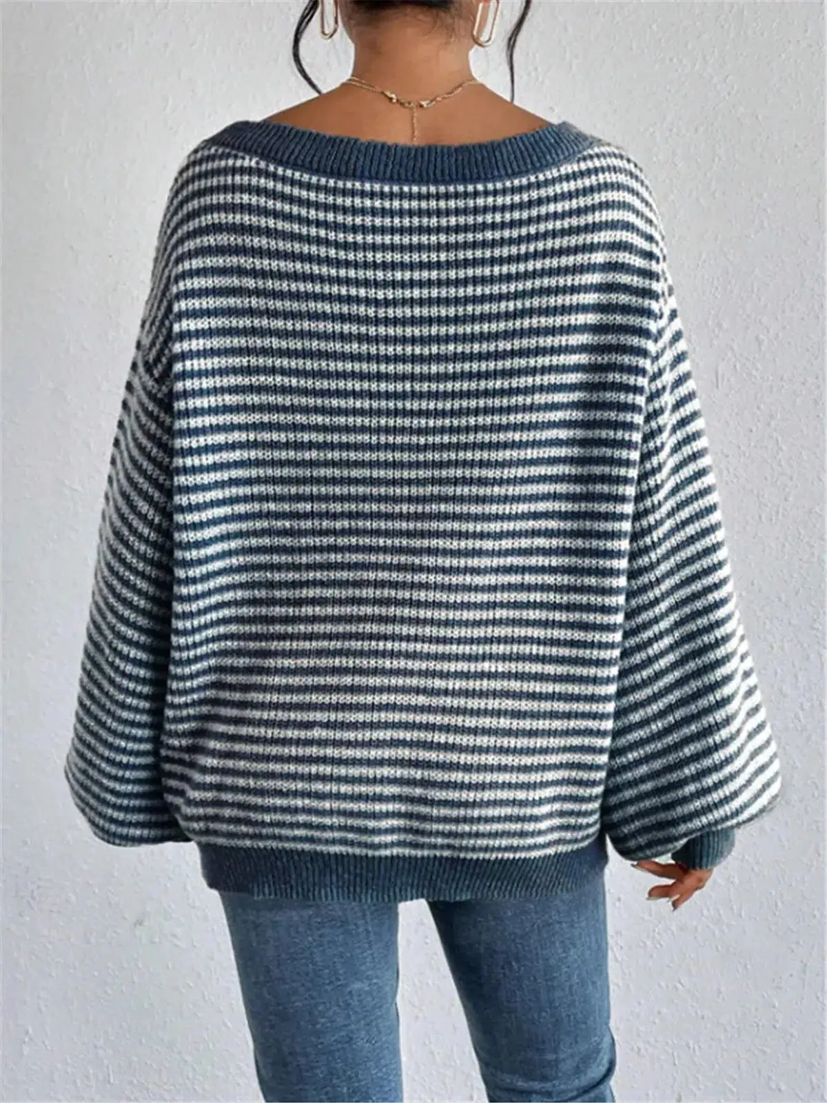 Long Sleeve Top Knitted Striped Pattern Sweaters
