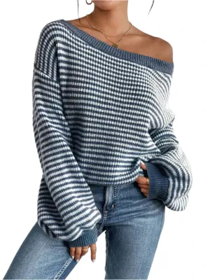 Long Sleeve Top Knitted Striped Pattern Sweaters