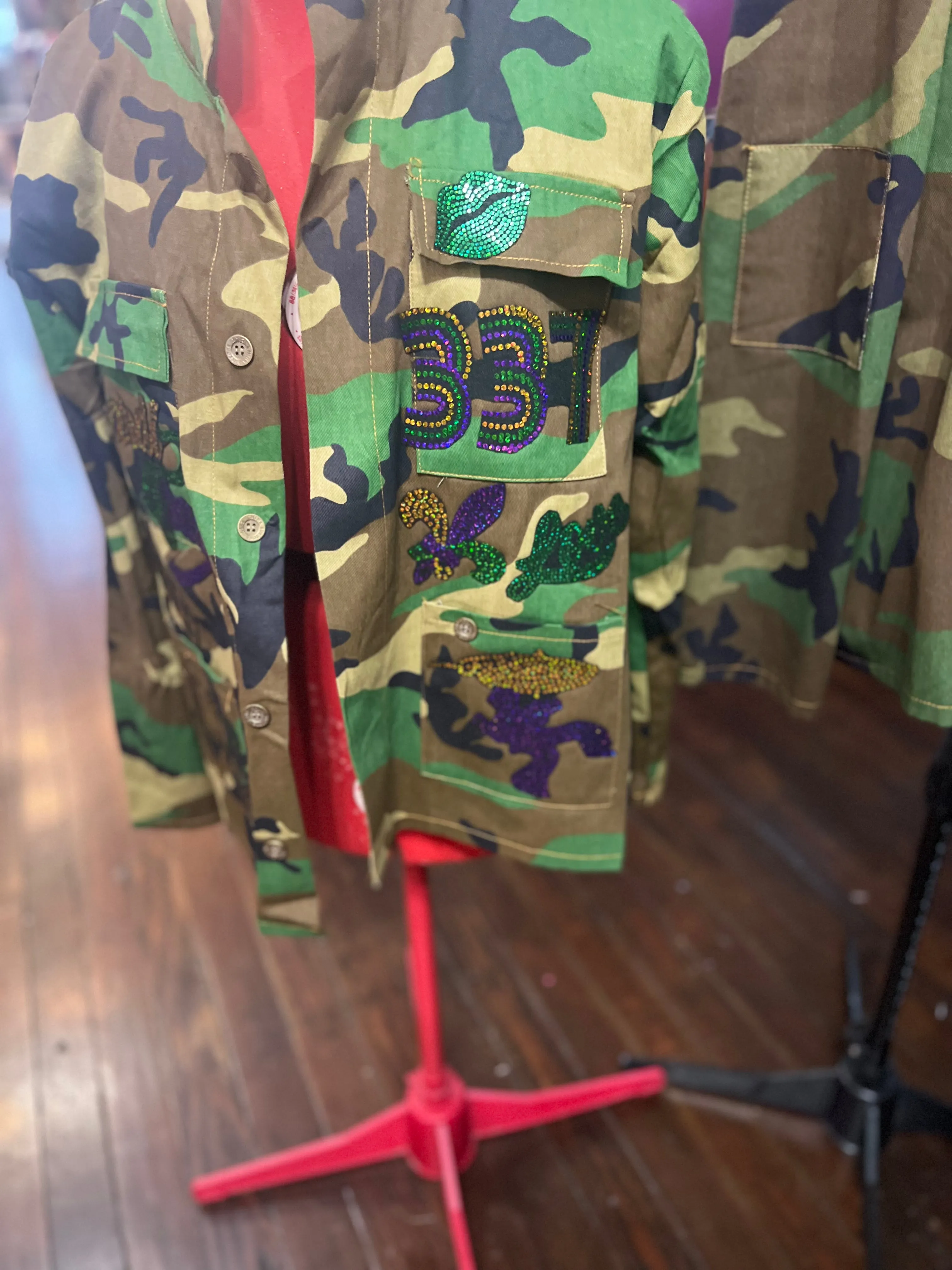 MARDI GRAS 337 CHIC CAMOUFLAGE BLING Patchwork JACKET