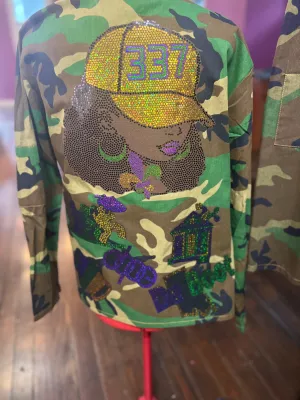 MARDI GRAS 337 CHIC CAMOUFLAGE BLING Patchwork JACKET