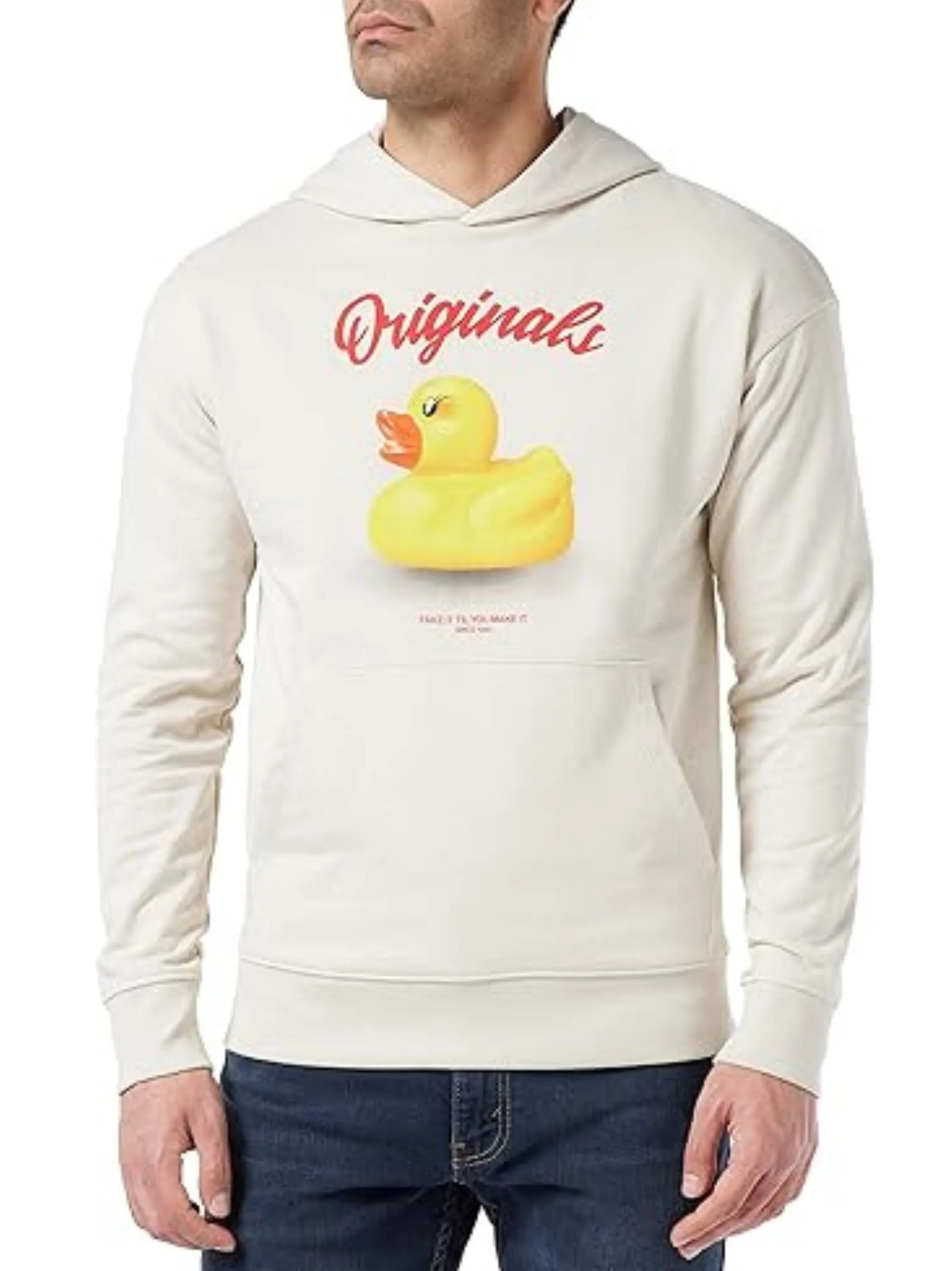 Men's Graphic Printed Hoodie,Light Beige