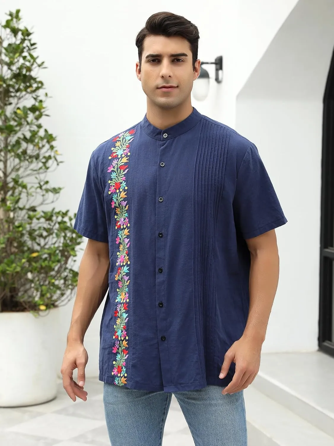 Mexican Shirts for Men Traditional Men's Guayabera Dress Shirts Mens Button Up Button Down Dress Shirt Fiesta