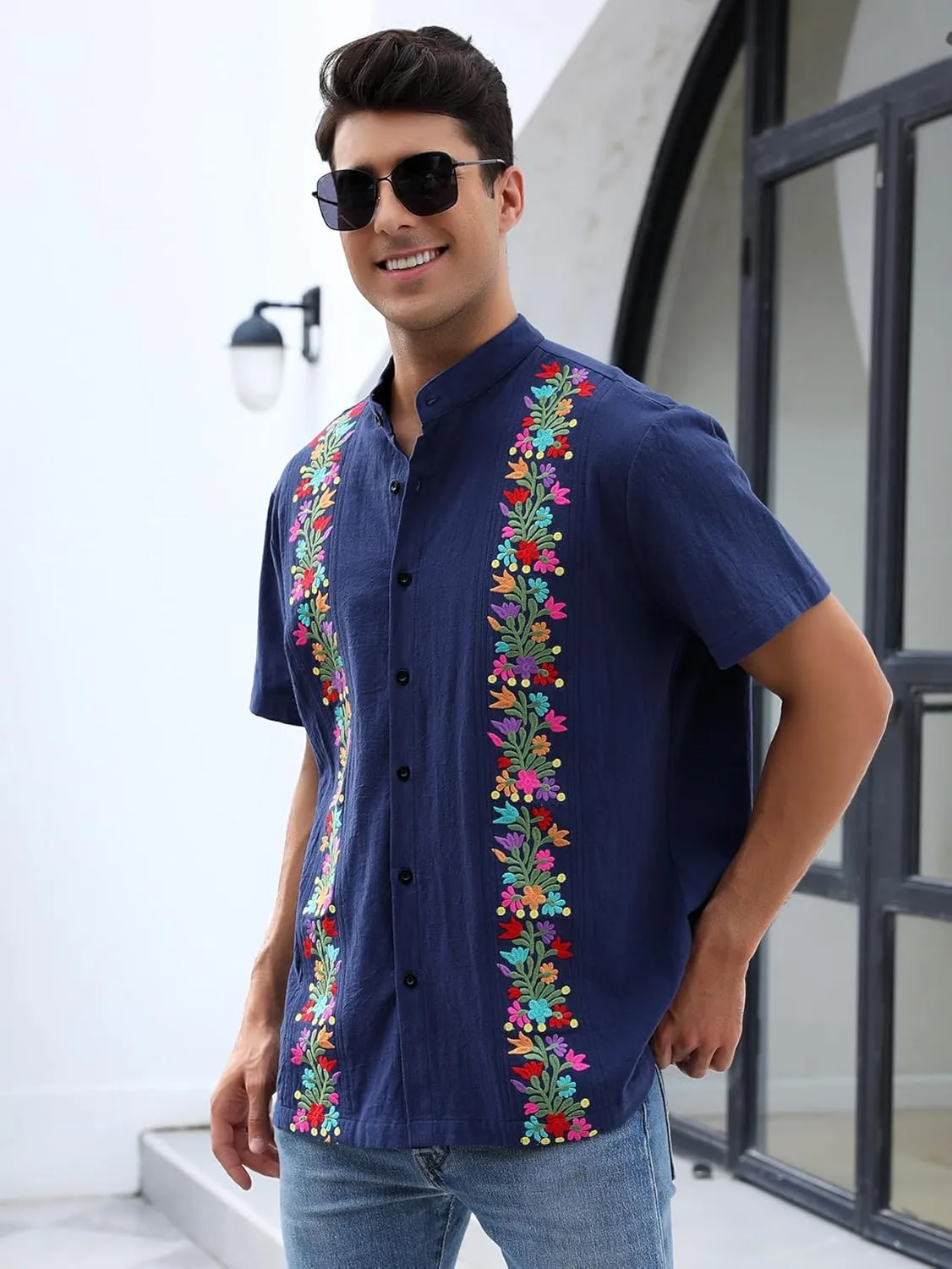 Mexican Shirts for Men Traditional Men's Guayabera Dress Shirts Mens Button Up Button Down Dress Shirt Fiesta