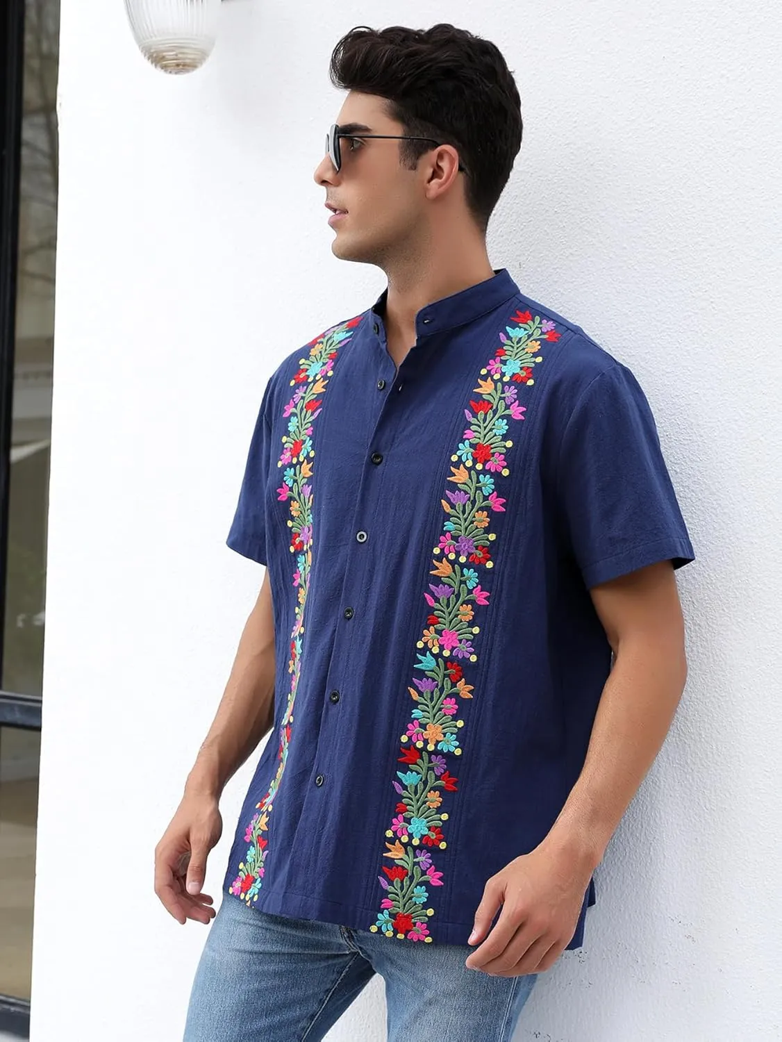 Mexican Shirts for Men Traditional Men's Guayabera Dress Shirts Mens Button Up Button Down Dress Shirt Fiesta
