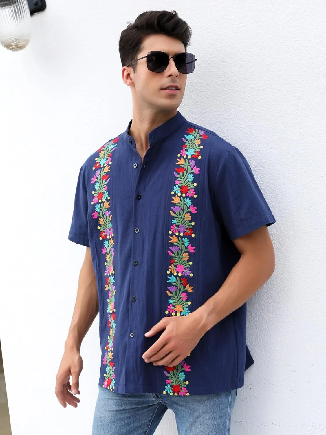 Mexican Shirts for Men Traditional Men's Guayabera Dress Shirts Mens Button Up Button Down Dress Shirt Fiesta