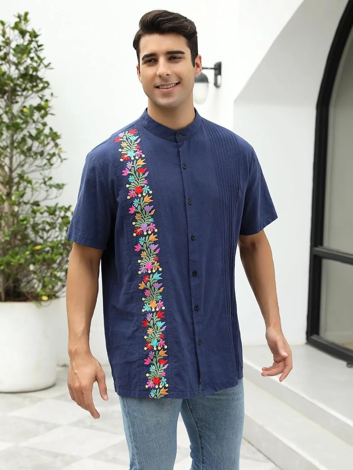 Mexican Shirts for Men Traditional Men's Guayabera Dress Shirts Mens Button Up Button Down Dress Shirt Fiesta