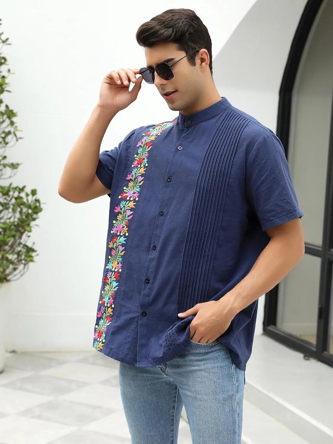 Mexican Shirts for Men Traditional Men's Guayabera Dress Shirts Mens Button Up Button Down Dress Shirt Fiesta