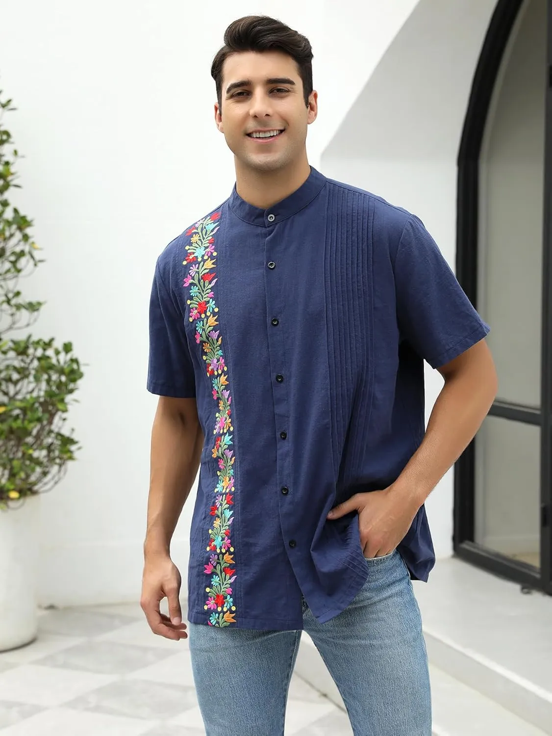 Mexican Shirts for Men Traditional Men's Guayabera Dress Shirts Mens Button Up Button Down Dress Shirt Fiesta