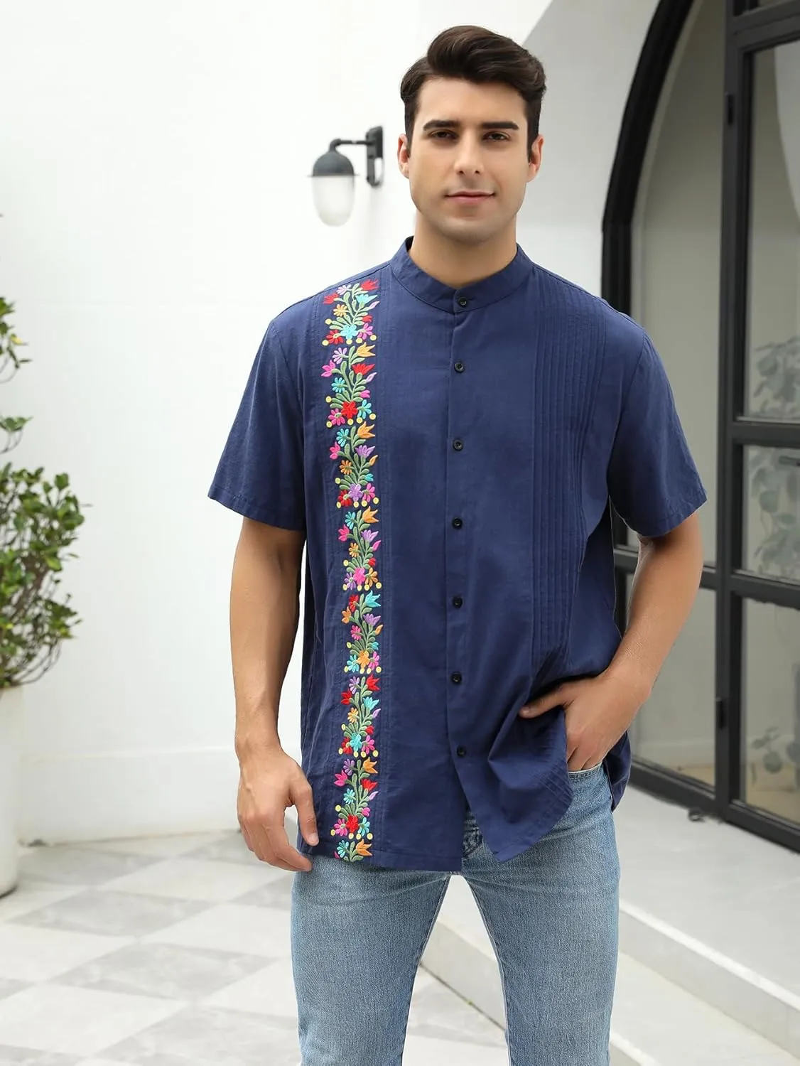 Mexican Shirts for Men Traditional Men's Guayabera Dress Shirts Mens Button Up Button Down Dress Shirt Fiesta