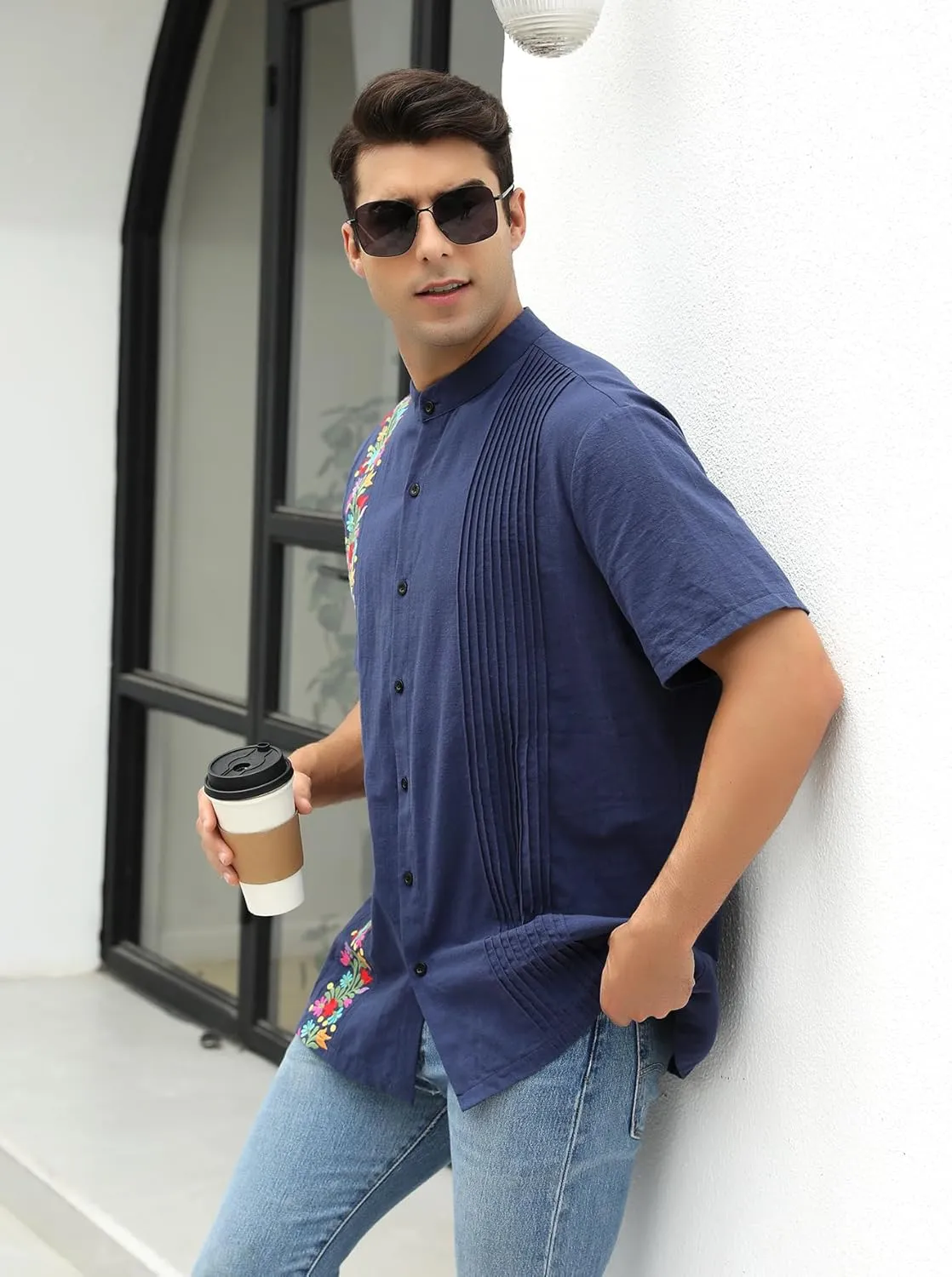 Mexican Shirts for Men Traditional Men's Guayabera Dress Shirts Mens Button Up Button Down Dress Shirt Fiesta