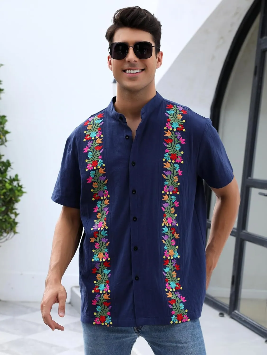 Mexican Shirts for Men Traditional Men's Guayabera Dress Shirts Mens Button Up Button Down Dress Shirt Fiesta