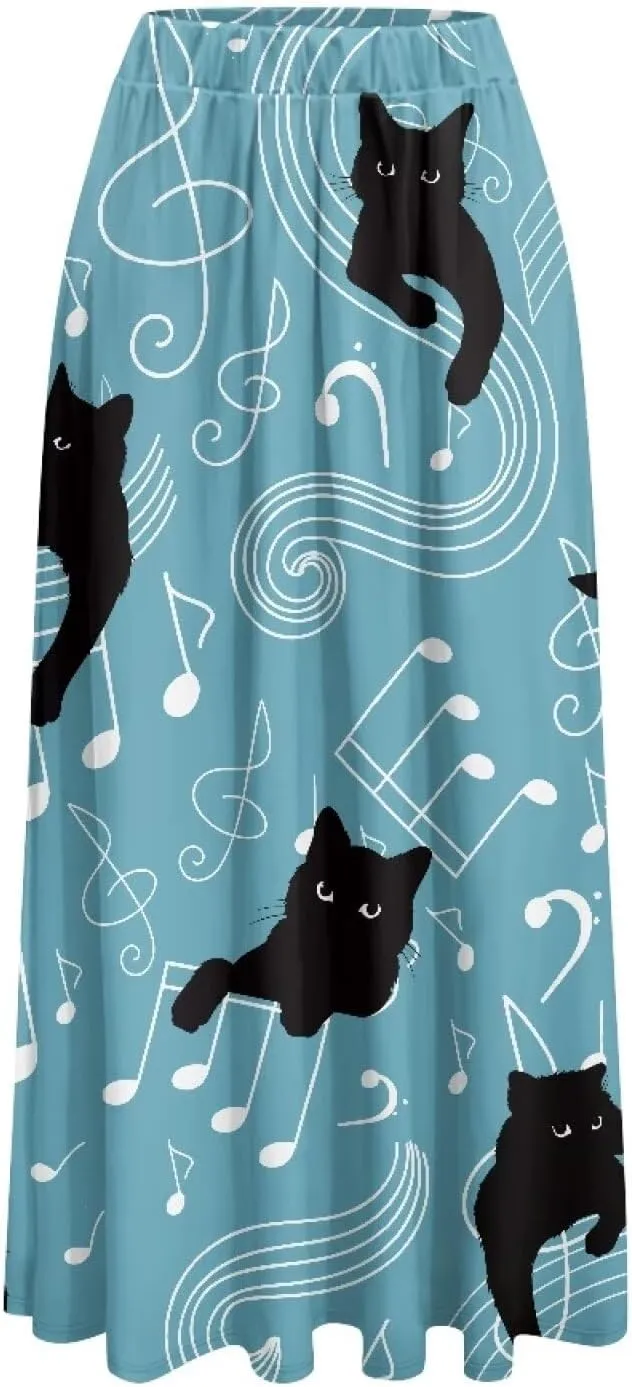 Midi Skirts for Womens Elastic Summer Fall Long Skirts Ultra-Soft Flared Skirts with Pockets Below The Knee Skirts