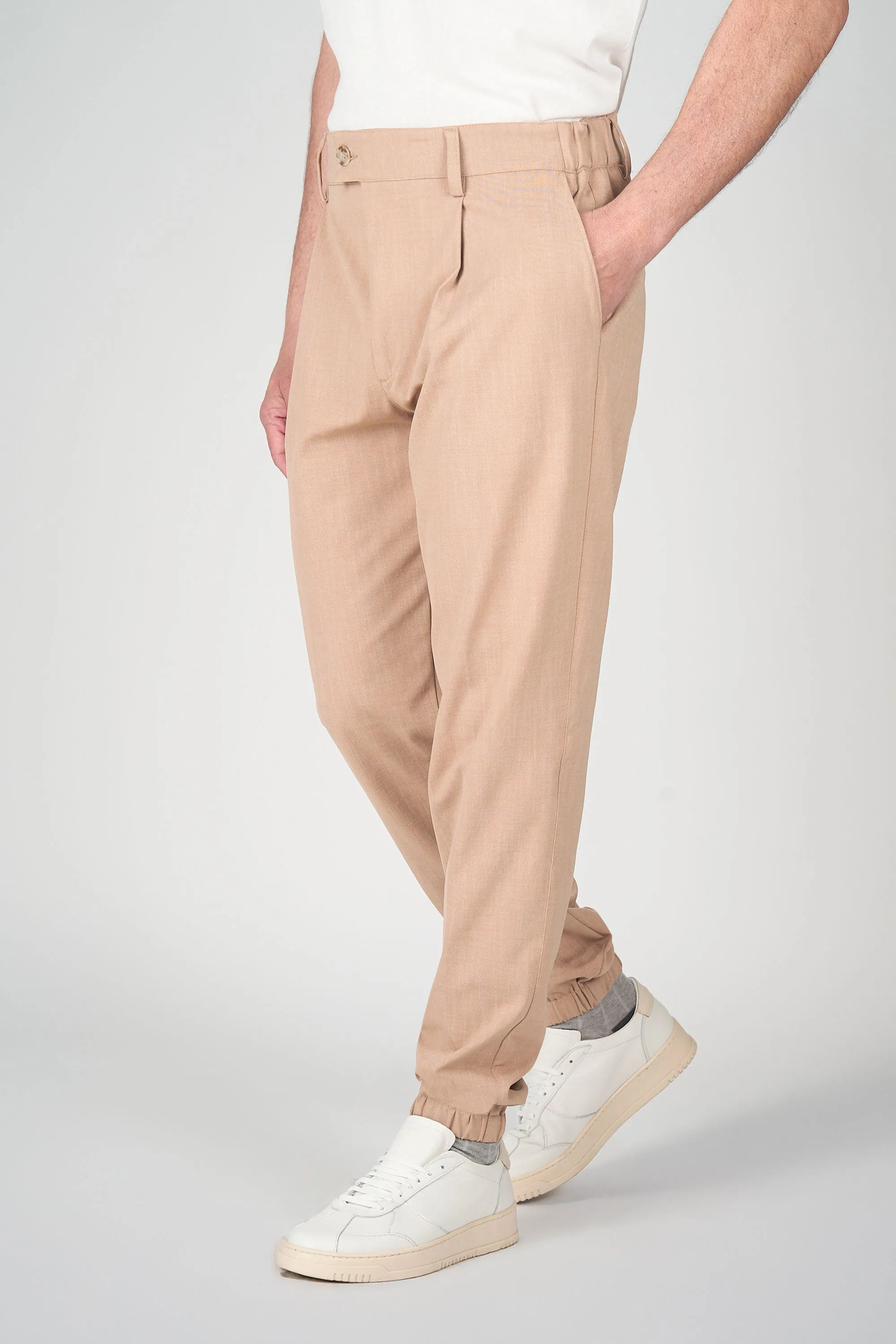 Mélange Jersey Jogger Trousers with Pleat