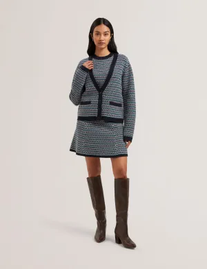 Monice Interest Stitch Knitted Cardigan Navy