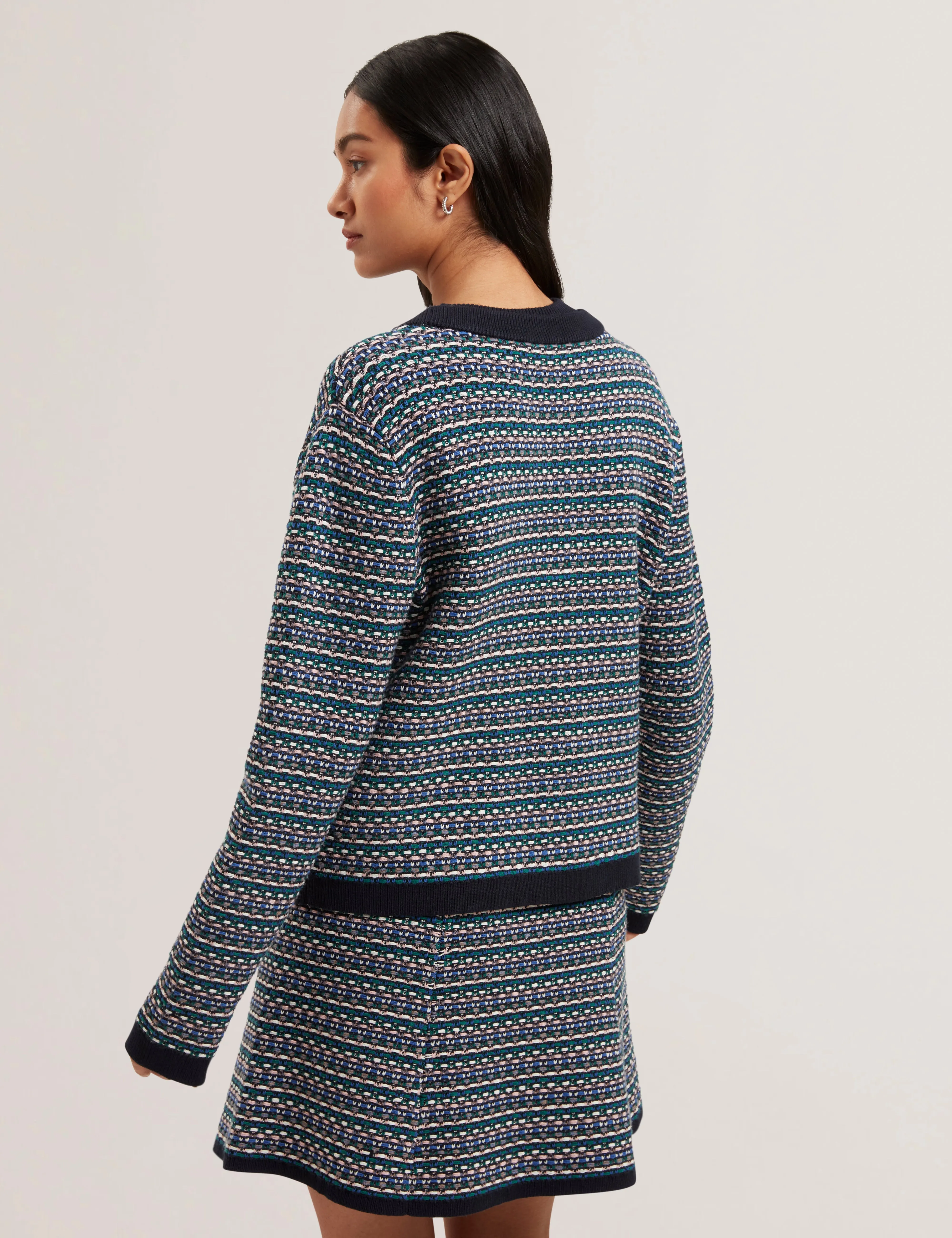 Monice Interest Stitch Knitted Cardigan Navy