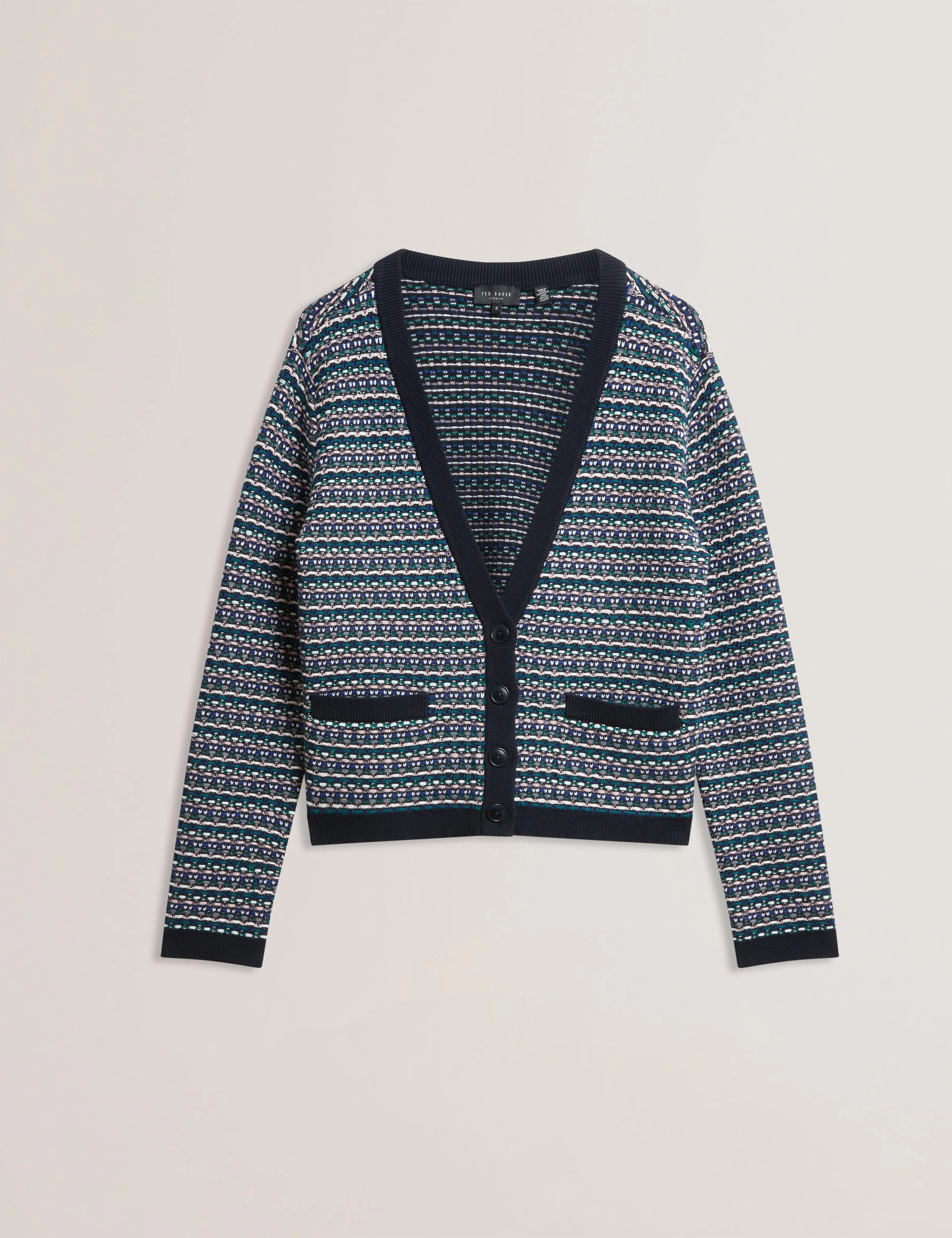 Monice Interest Stitch Knitted Cardigan Navy