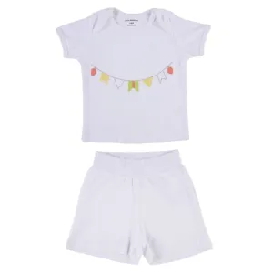 My Milestones Baby Top Bottom Set- Half Sleeves T-shirt with Shorts-White