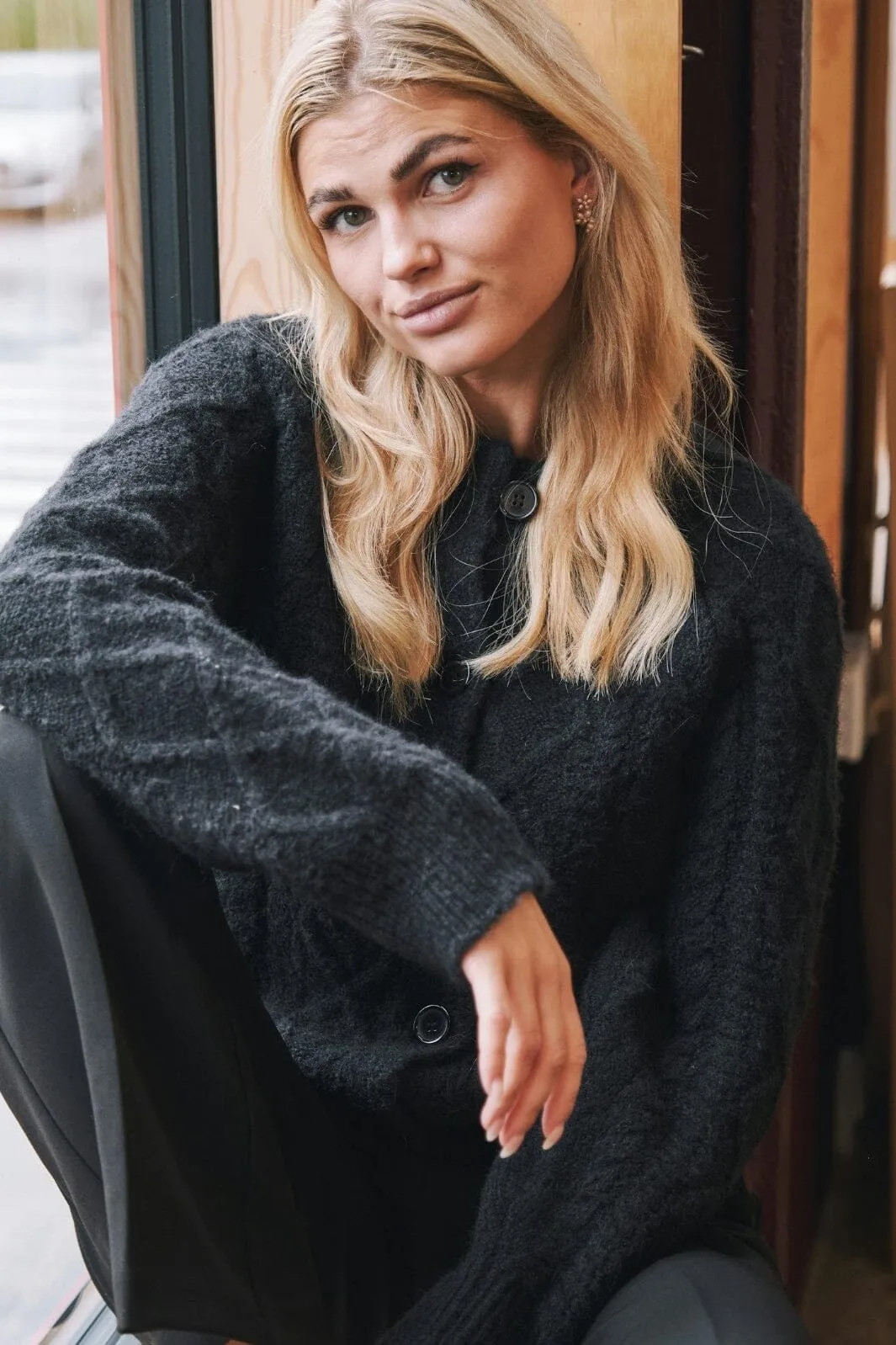 Neo Noir - Selda Cable Soft Knit Cardigan - Black