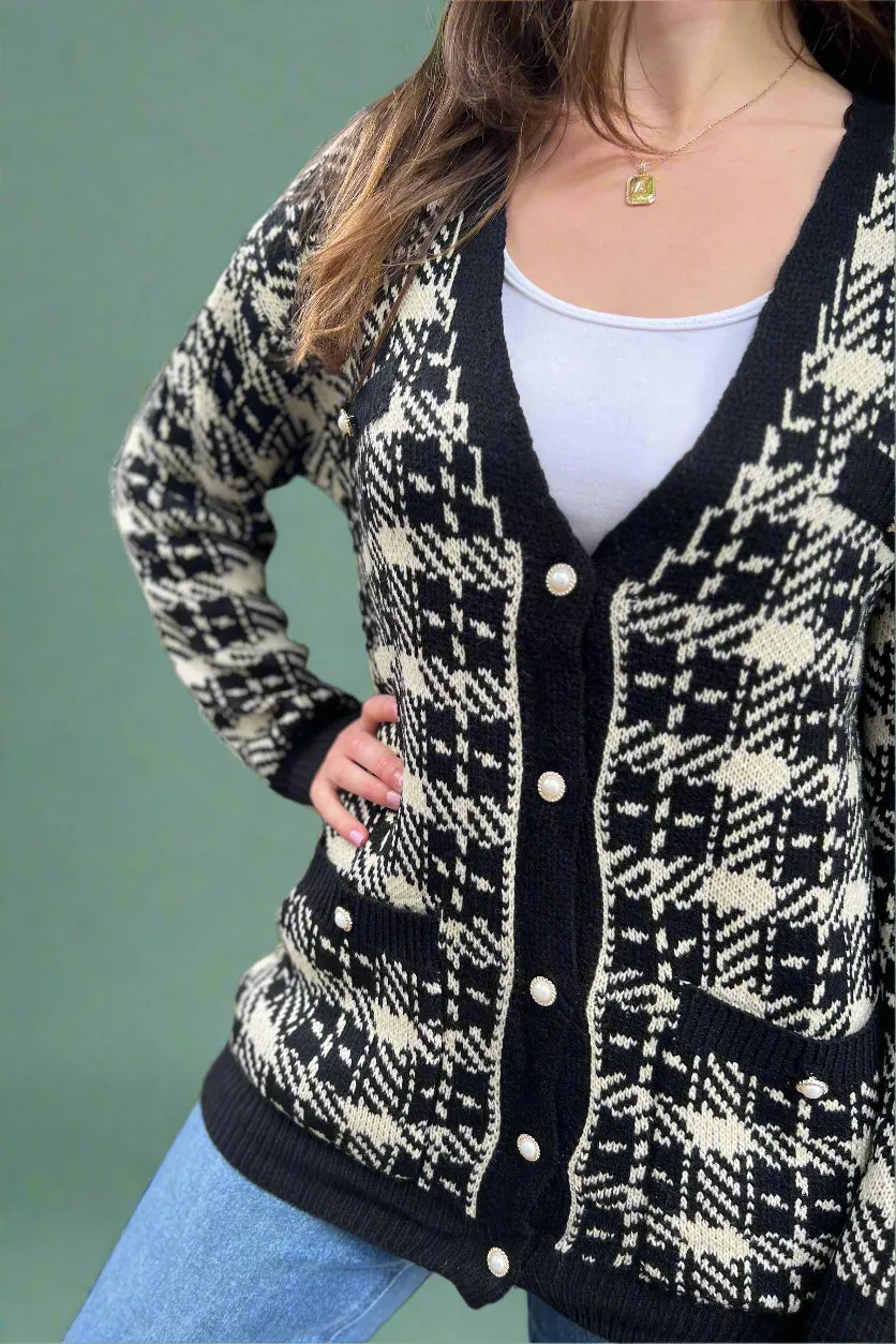 Pearl Button Cardigan - Black