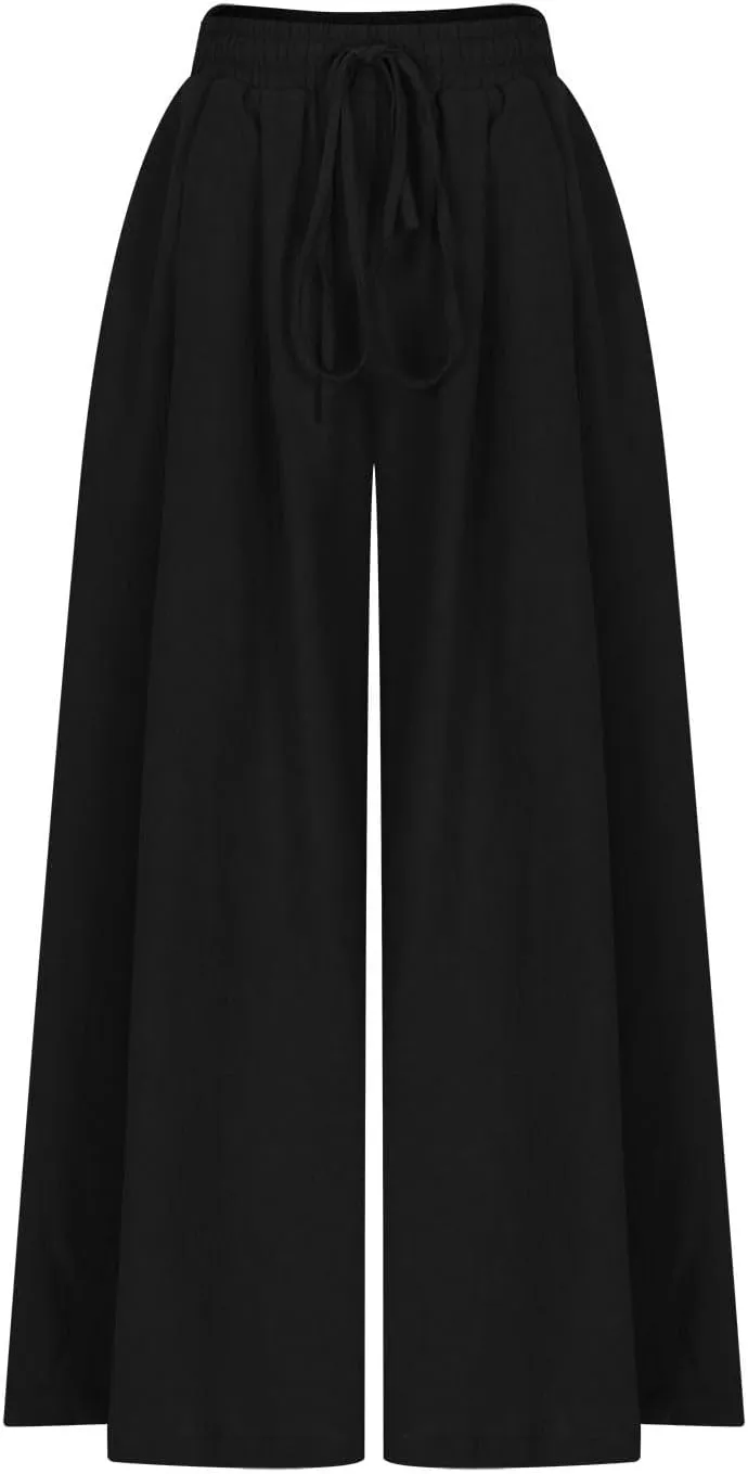Plus Size Linen Pants for Women Wide Leg High Waist Cotton Linen Trousers, Breathable Wrinkle-Free Beach Vacation Wear