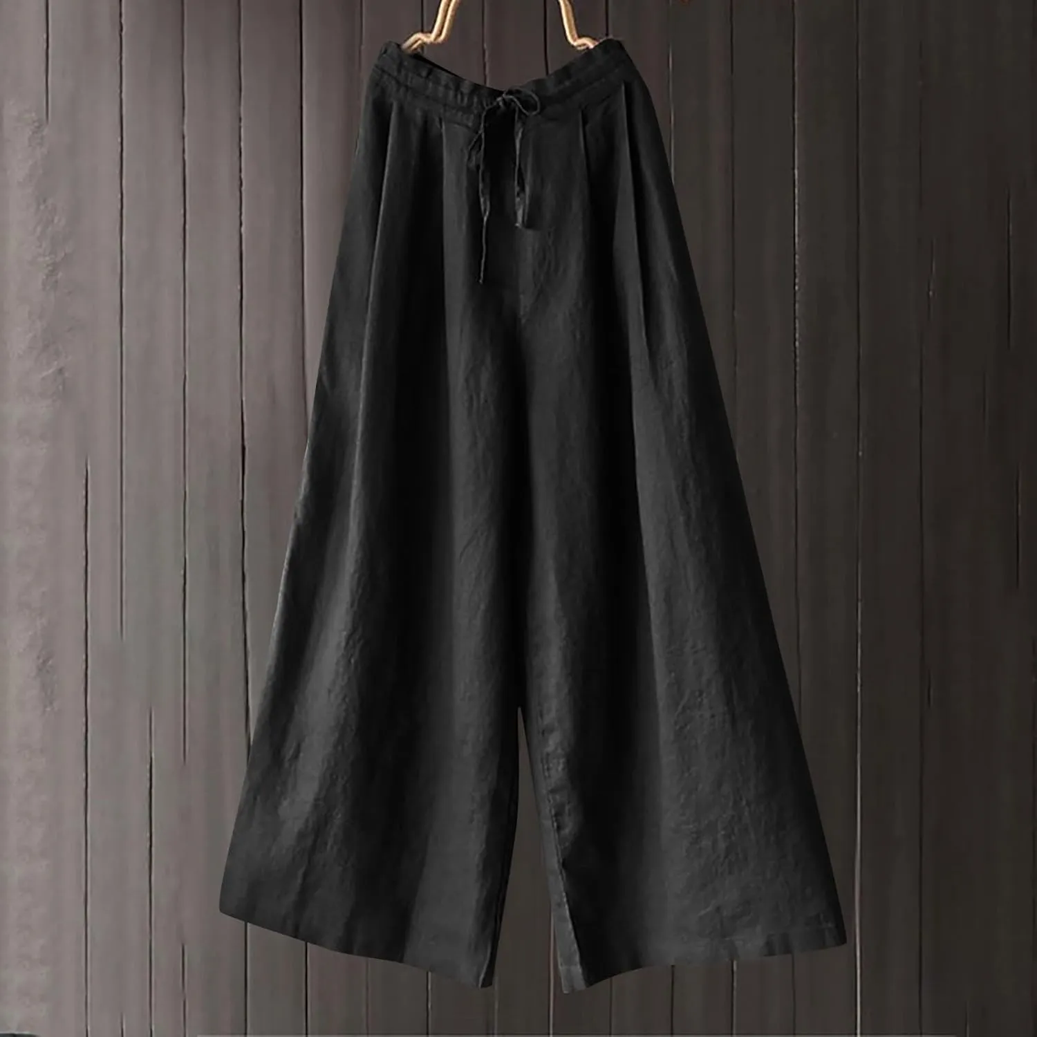 Plus Size Linen Pants for Women Wide Leg High Waist Cotton Linen Trousers, Breathable Wrinkle-Free Beach Vacation Wear