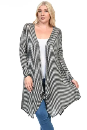 Plus Size Open Drape Flyaway Long Cardigan White Black