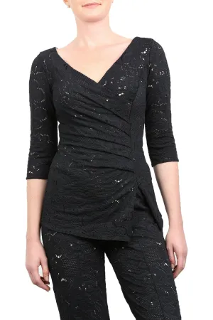 POEMA Eyelet Lace Crossover Top Black