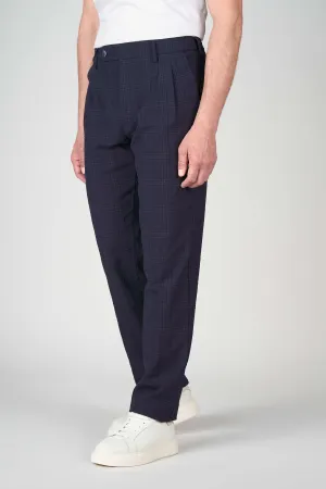 Prince of Wales Patterned Seersucker Trousers
