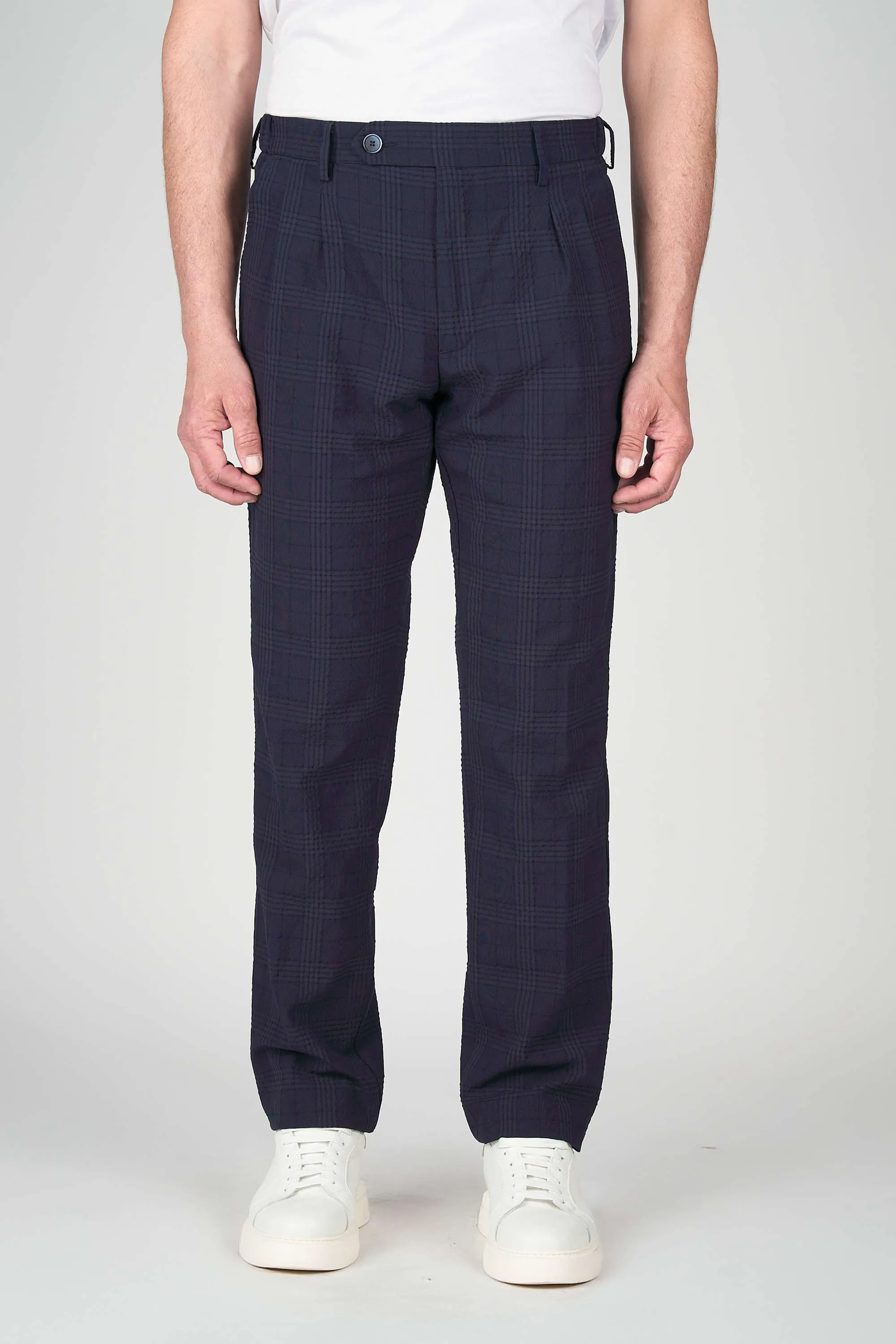 Prince of Wales Patterned Seersucker Trousers