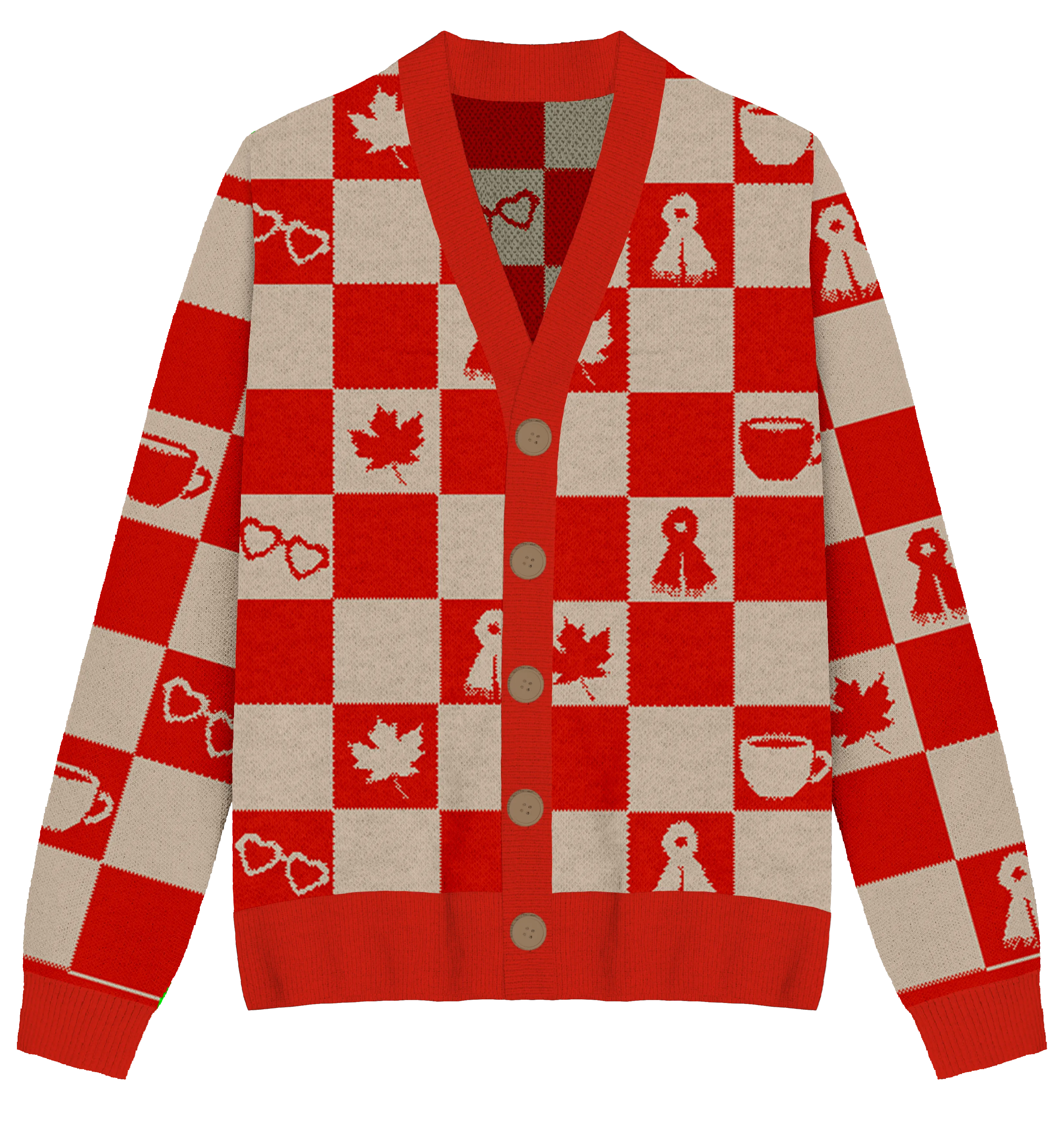 Red Checkered Knit Cardigan