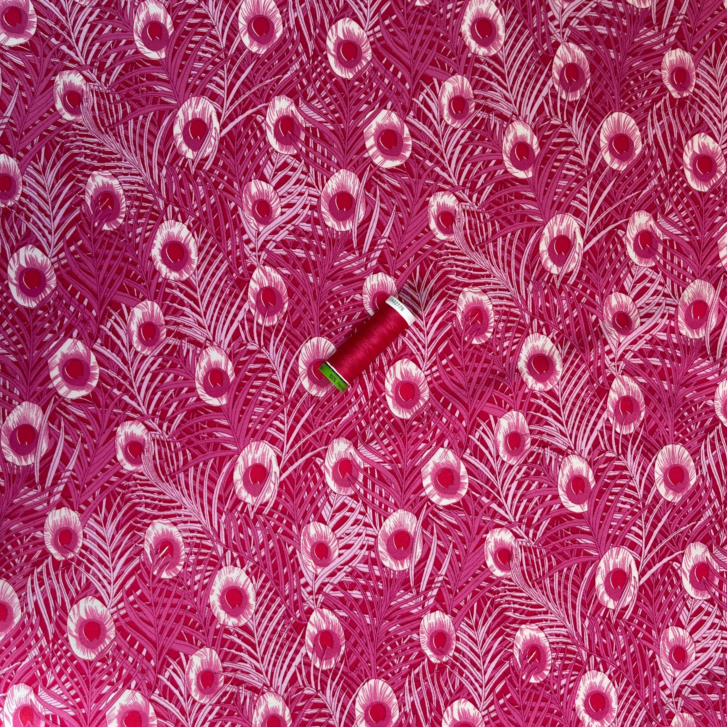 REMNANT 1.47 Metres - Peacock Feathers Cerise Pink Viscose Jersey Fabric